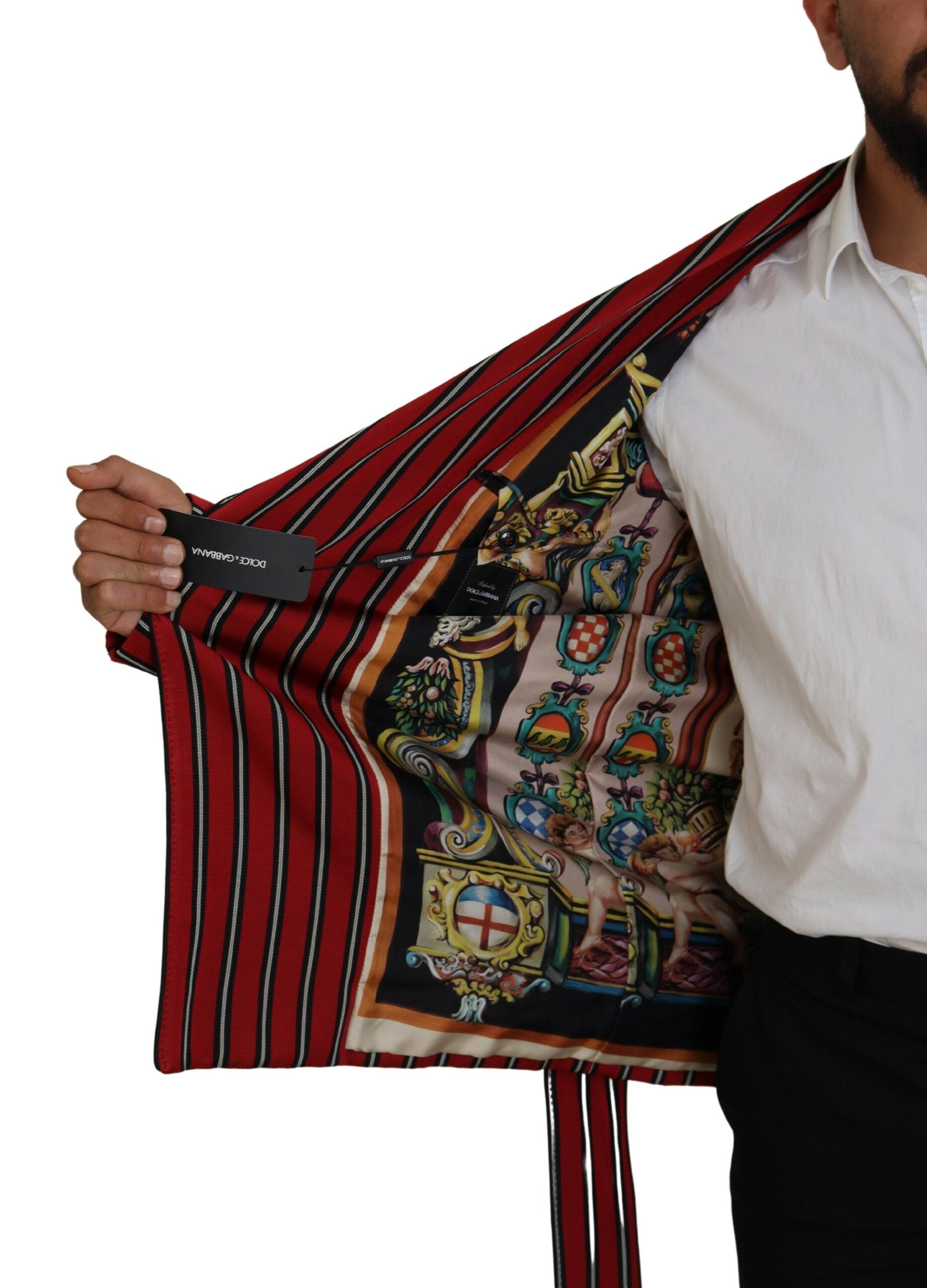 Red striped martini printed lining robe by Dolce & Gabbana, featuring luxurious fabric and elegant design details.