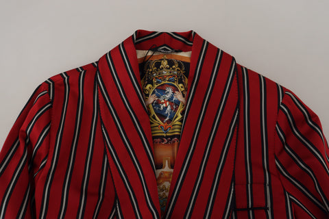 Red striped Dolce & Gabbana robe with printed lining, featuring a stylish and luxurious design perfect for elegant loungewear.
