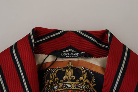 Red striped Dolce & Gabbana robe with martini print and satin lining, featuring a relaxed fit and luxurious design.