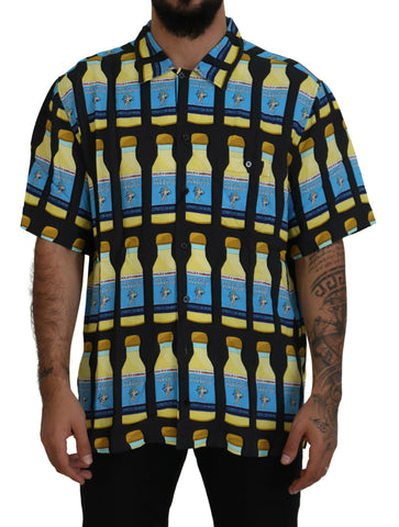 Multicolor printed viscose casual shirt by Dolce & Gabbana displayed on a hanger with vibrant pattern details.