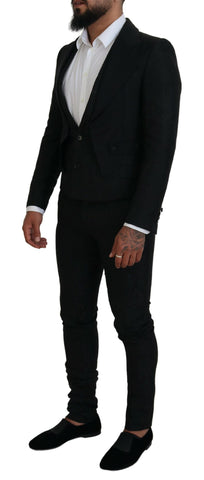 Black polyester men's two-piece Martini suit by Dolce & Gabbana with tailored fit and sleek design.