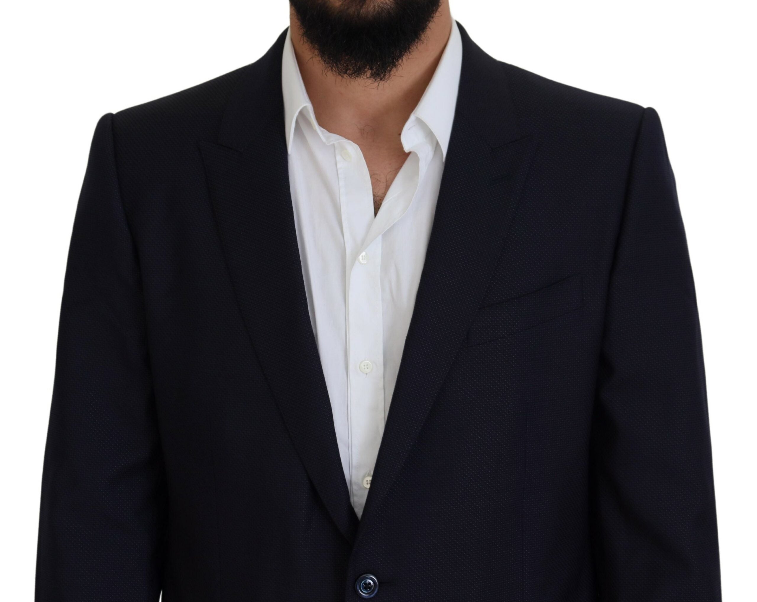 Blue Dolce & Gabbana single-breasted 2-piece Martini suit, tailored fit with notch lapels, ideal for formal or stylish occasions.