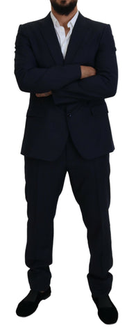 Blue Dolce & Gabbana single-breasted 2-piece Martini suit, tailored fit with lapel collar and matching trousers.