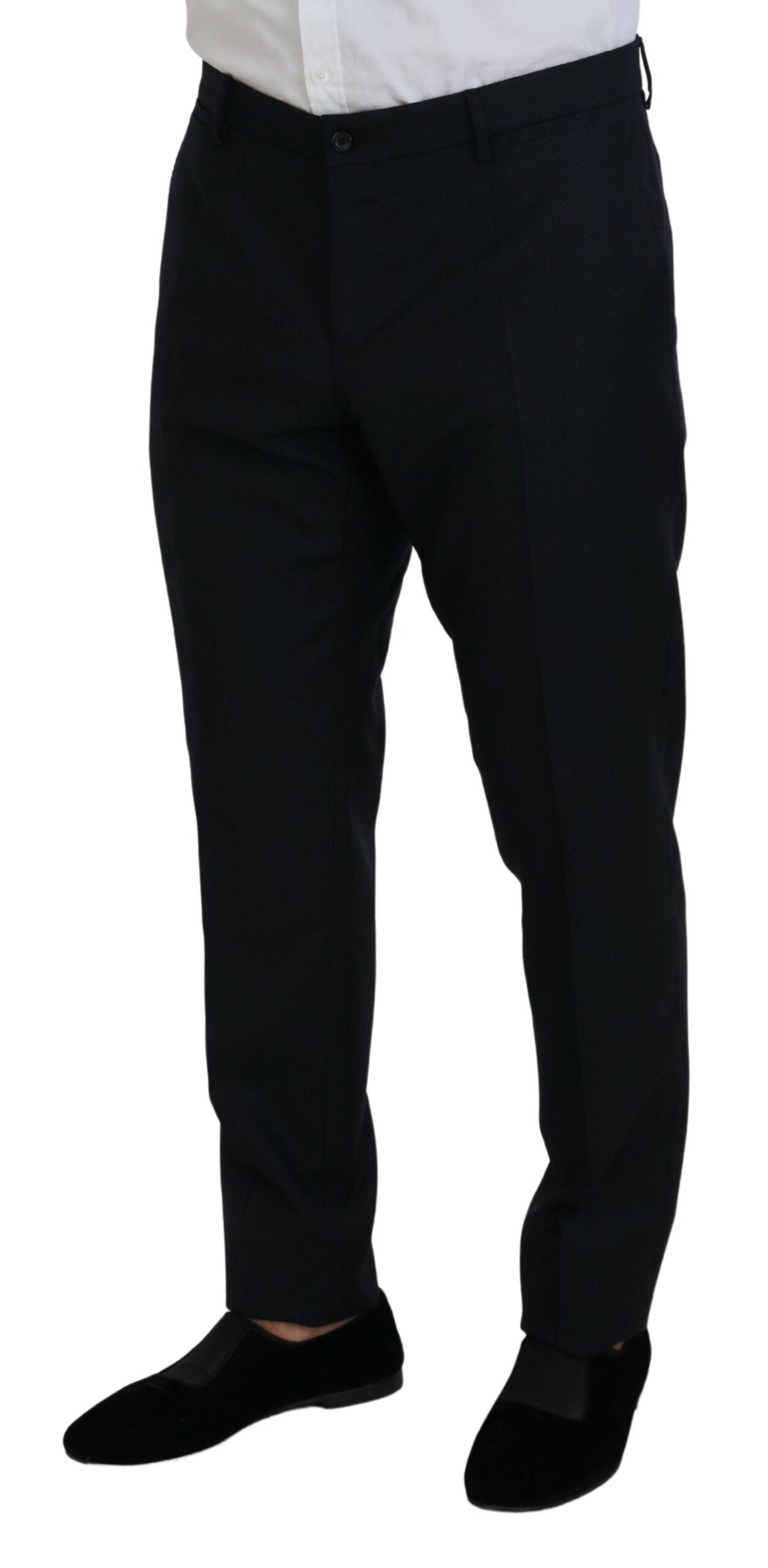 Blue Dolce & Gabbana single-breasted two-piece Martini suit, tailored fit with notch lapels and matching trousers.