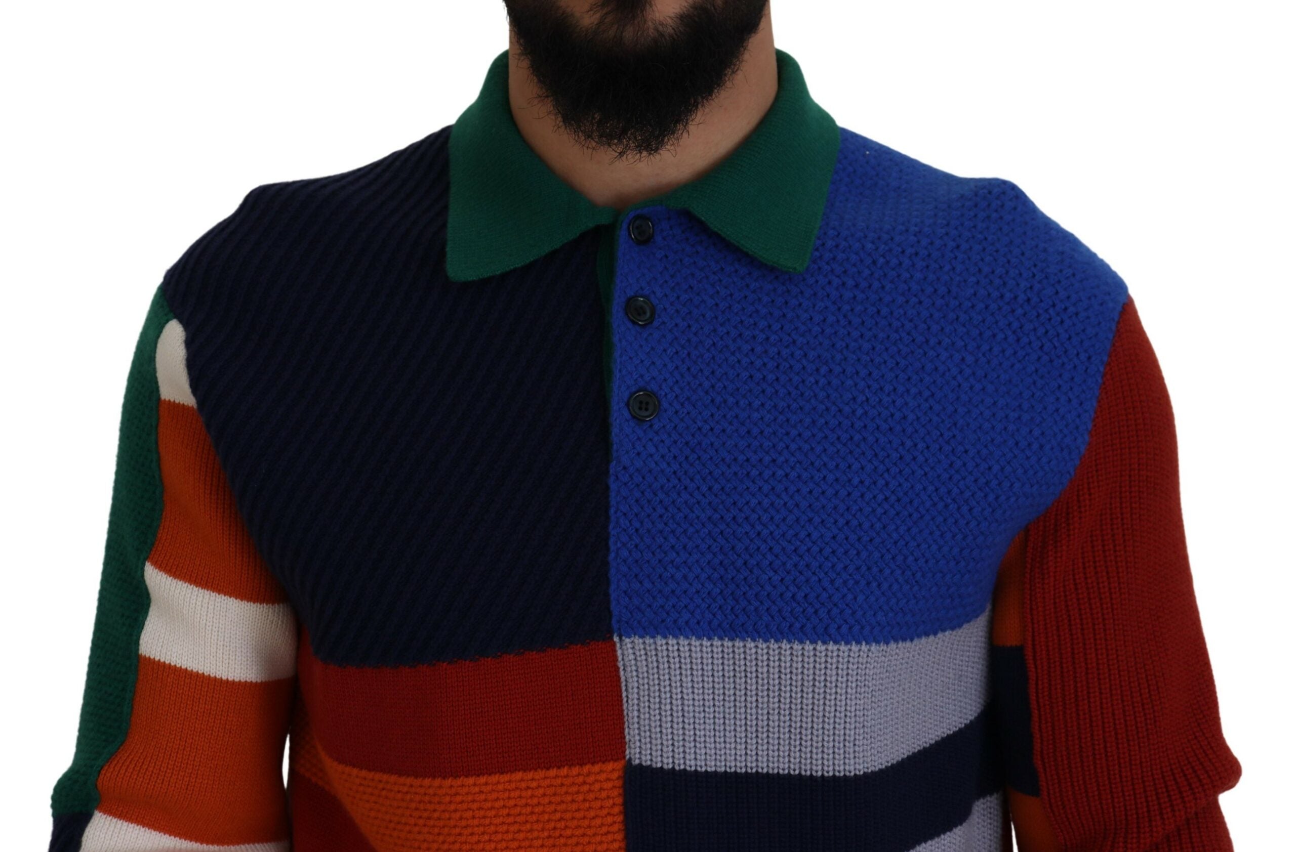 Multicolor striped wool pullover sweater by Dolce & Gabbana featuring vibrant horizontal stripes and a cozy fit.