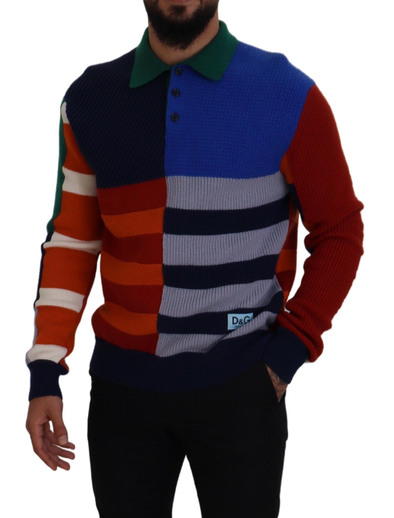 Multicolor striped wool pullover sweater by Dolce & Gabbana with vibrant horizontal stripes and a cozy, stylish fit.
