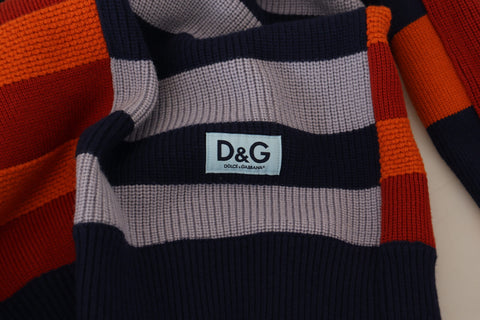 Multicolor striped wool pullover sweater by Dolce & Gabbana, featuring vibrant horizontal stripe pattern and cozy knit texture.
