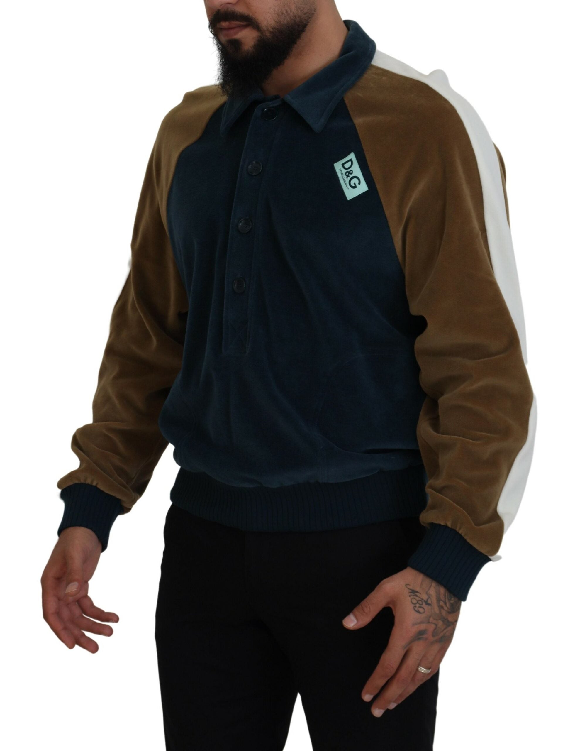 Multicolor cotton collared pullover sweater by Dolce & Gabbana, featuring a vibrant design and classic collar detail.