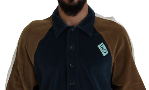 Multicolor cotton collared pullover sweater by Dolce & Gabbana, featuring a vibrant, striped design and a classic collar.