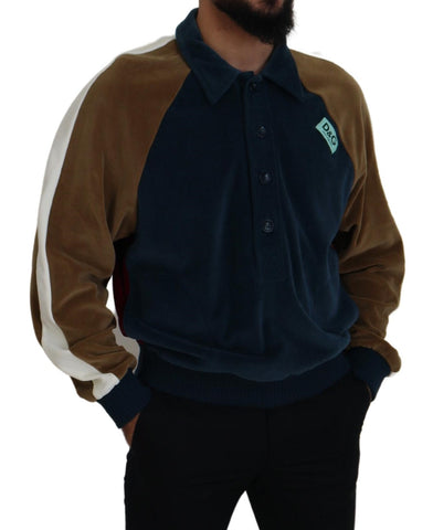 Multicolor cotton collared pullover sweater by Dolce & Gabbana featuring a vibrant, cozy design and classic collar detail.