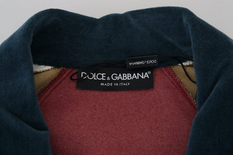 Multicolor cotton collared pullover sweater by Dolce & Gabbana, featuring a vibrant, striped design and classic collar detail.