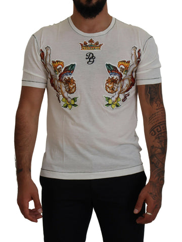 White printed short sleeve men's T-shirt by Dolce & Gabbana featuring a stylish graphic design on the front.