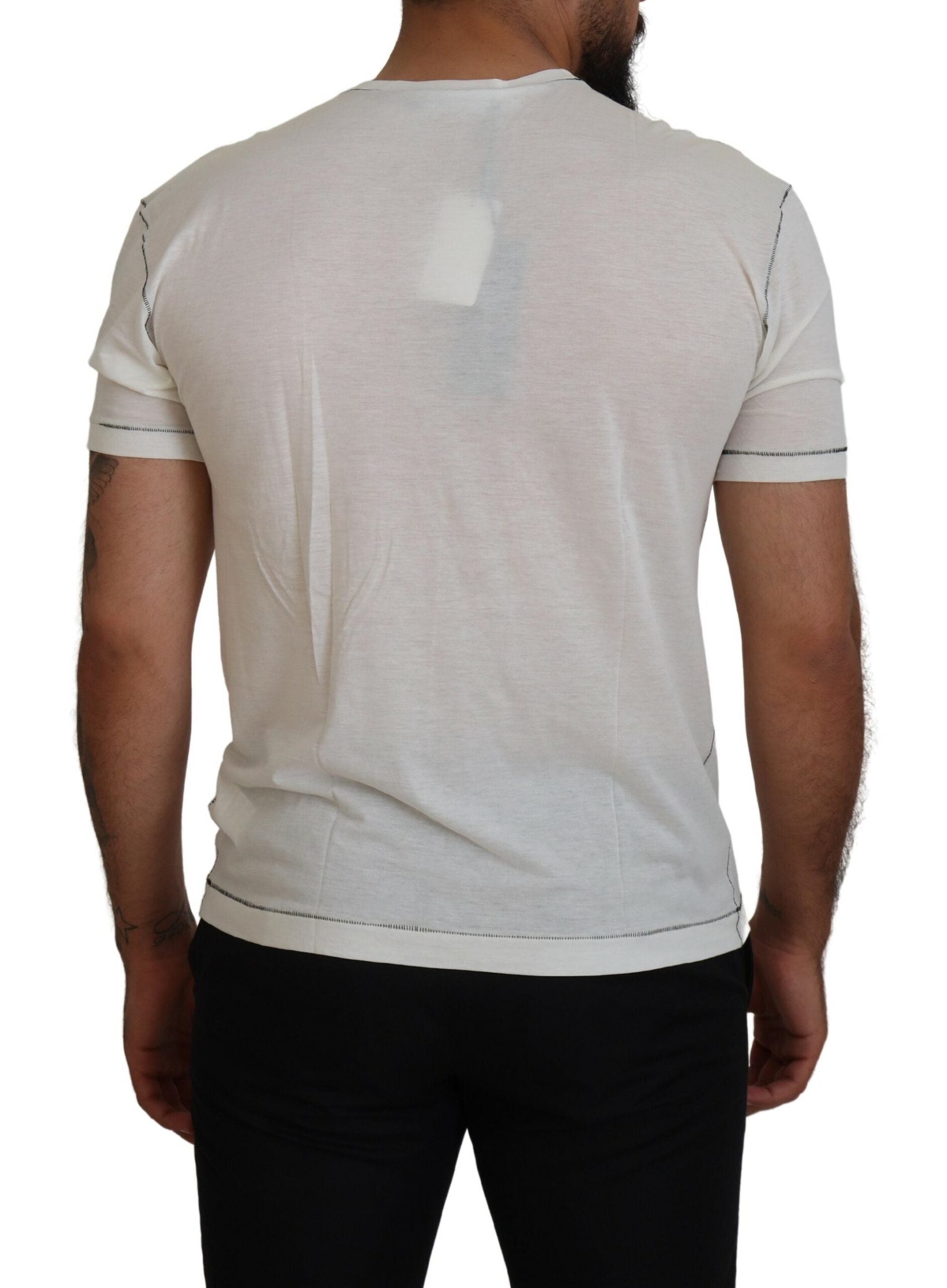 White printed short-sleeve men's T-shirt by Dolce & Gabbana with a bold graphic design on the front.