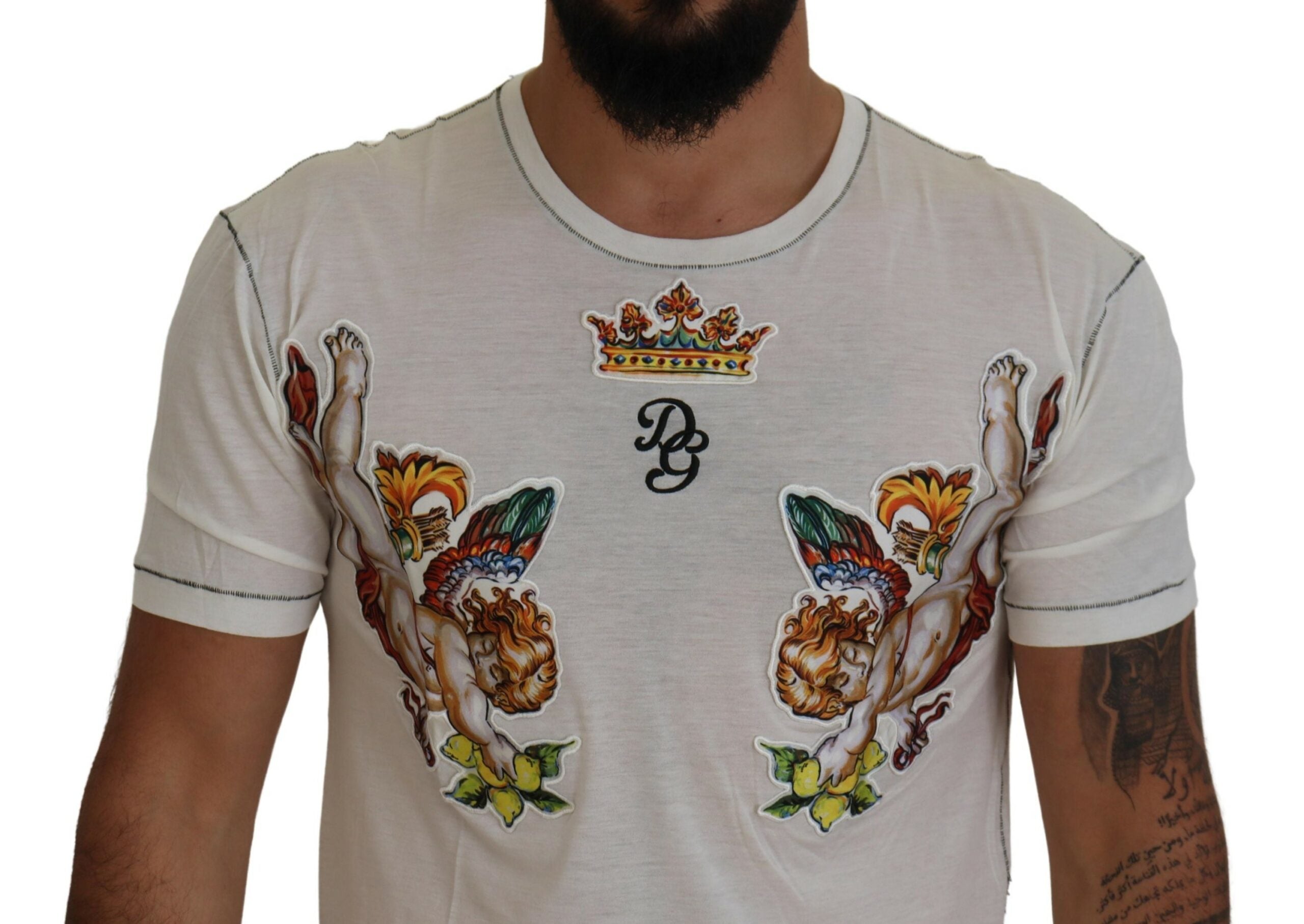 White printed short sleeve men's T-shirt by Dolce & Gabbana, featuring a stylish graphic design on the front.