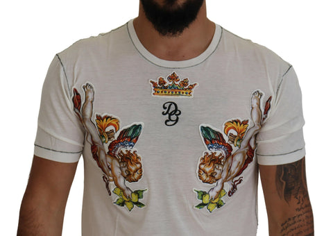 White printed short sleeve men's T-shirt by Dolce & Gabbana, featuring a stylish graphic design on the front.