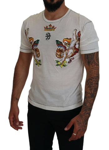 White printed short sleeve men's T-shirt by Dolce & Gabbana, featuring a stylish graphic design on the front.