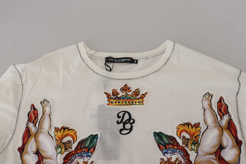 White printed short sleeve men's T-shirt by Dolce & Gabbana featuring a stylish graphic design on the front.