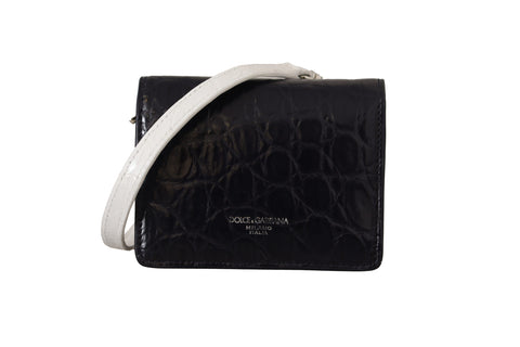 Blue and white Caiman leather strap card holder wallet by Dolce & Gabbana with multiple card slots and sleek design.