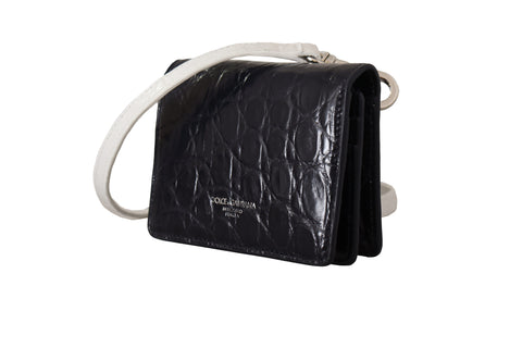 Blue and white Caiman leather strap card holder wallet by Dolce & Gabbana with compact design and sleek style.