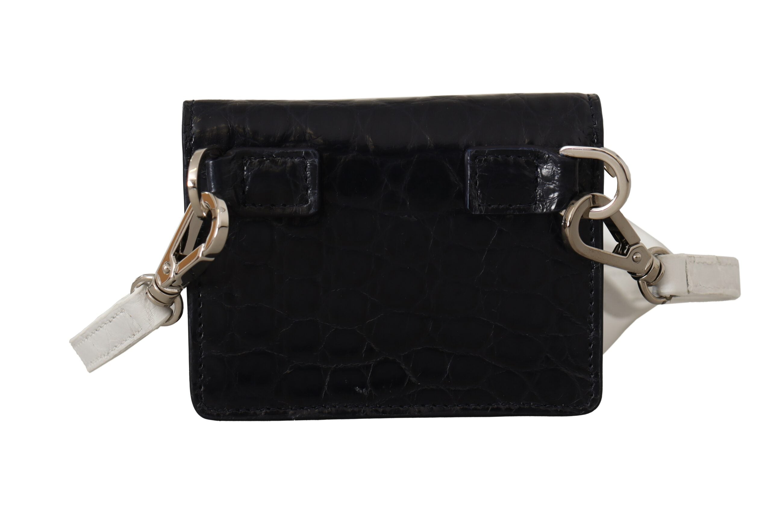 Blue and white Caiman leather strap card holder wallet by Dolce & Gabbana with multiple card slots and sleek design.