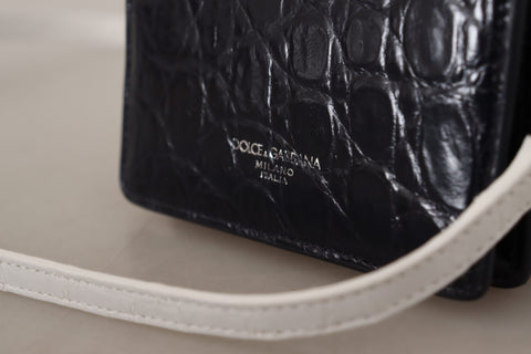 Blue and white Caiman leather strap card holder wallet by Dolce & Gabbana with multiple card slots and sleek design.