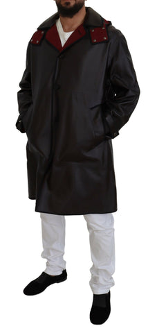 Black Dolce & Gabbana trench hooded parka made of cotton, featuring a hood and classic trench coat design.