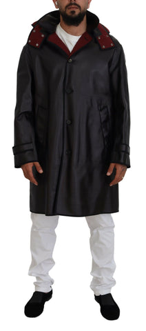 Black trench hooded parka cotton jacket by Dolce & Gabbana, featuring a classic design with a hood and tailored fit.