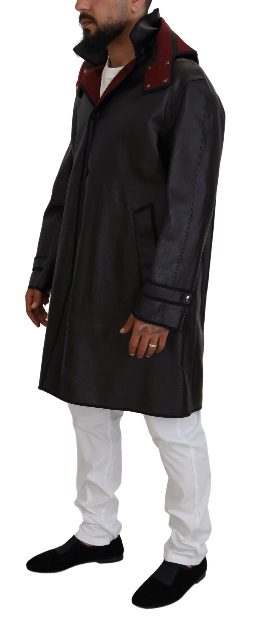 Black trench hooded parka cotton jacket by Dolce & Gabbana, featuring a classic design with a hood and button details.