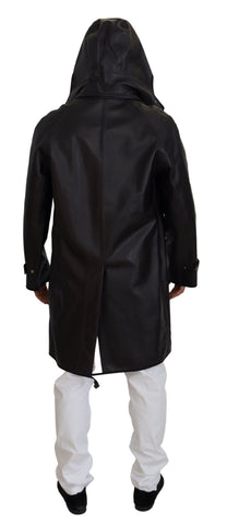 Black Dolce & Gabbana trench hooded parka made of cotton, featuring a stylish hood and classic design.