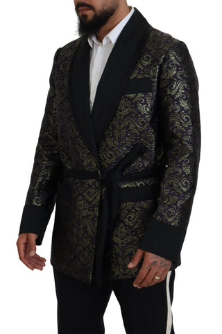 Dolce & Gabbana gold and purple baroque blazer jacket with intricate pattern, stylish and elegant women’s fashion piece.