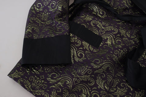 Gold and purple baroque blazer from Dolce & Gabbana, featuring a tailored fit with intricate pattern details.