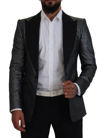 Dark Gray Silver Jacquard Slim Fit Jacket Blazer