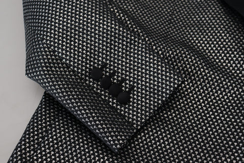 Dark Gray Silver Jacquard Slim Fit Jacket Blazer