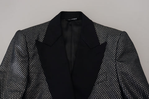 Dark Gray Silver Jacquard Slim Fit Jacket Blazer