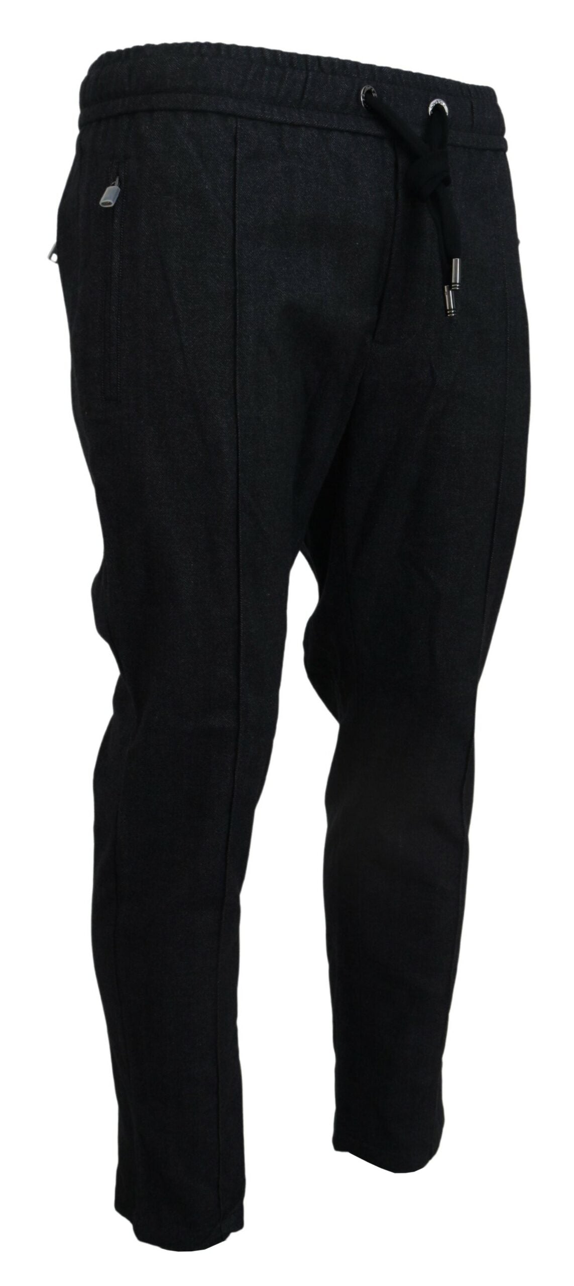 Gray Dolce & Gabbana tapered cotton pants with a relaxed fit and subtle detailing, shown on a model.