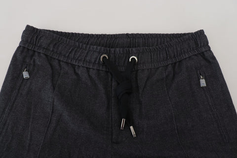 Grey cotton tapered pants by Dolce & Gabbana, showing a relaxed fit with subtle fabric texture and clean design.