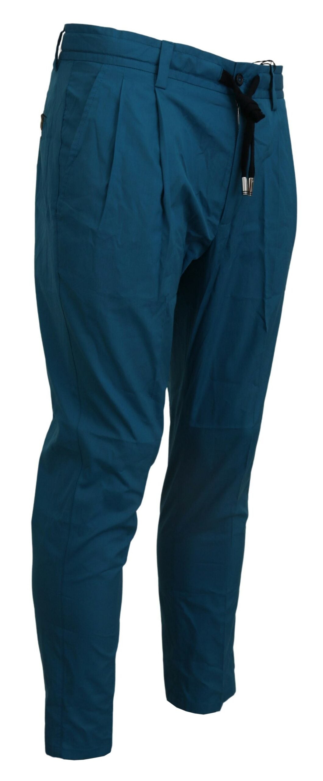 Blue cotton chinos trousers by Dolce & Gabbana, tailored fit with classic pockets and belt loops, casual yet stylish men's pants.