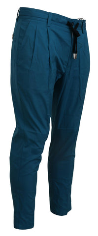 Blue cotton chinos trousers by Dolce & Gabbana, tailored fit with classic pockets and belt loops, casual yet stylish men's pants.