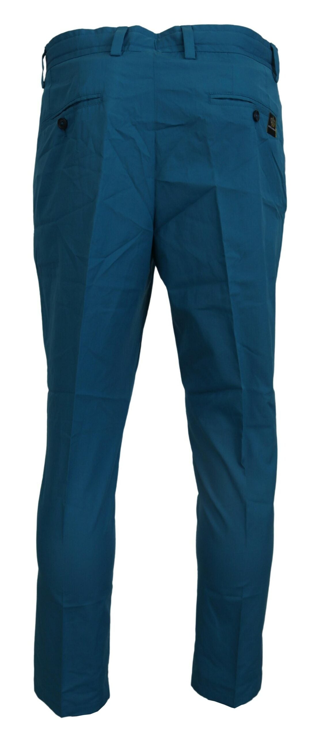 Blue cotton chinos trousers by Dolce & Gabbana, featuring a classic fit and tailored design, shown on a model.