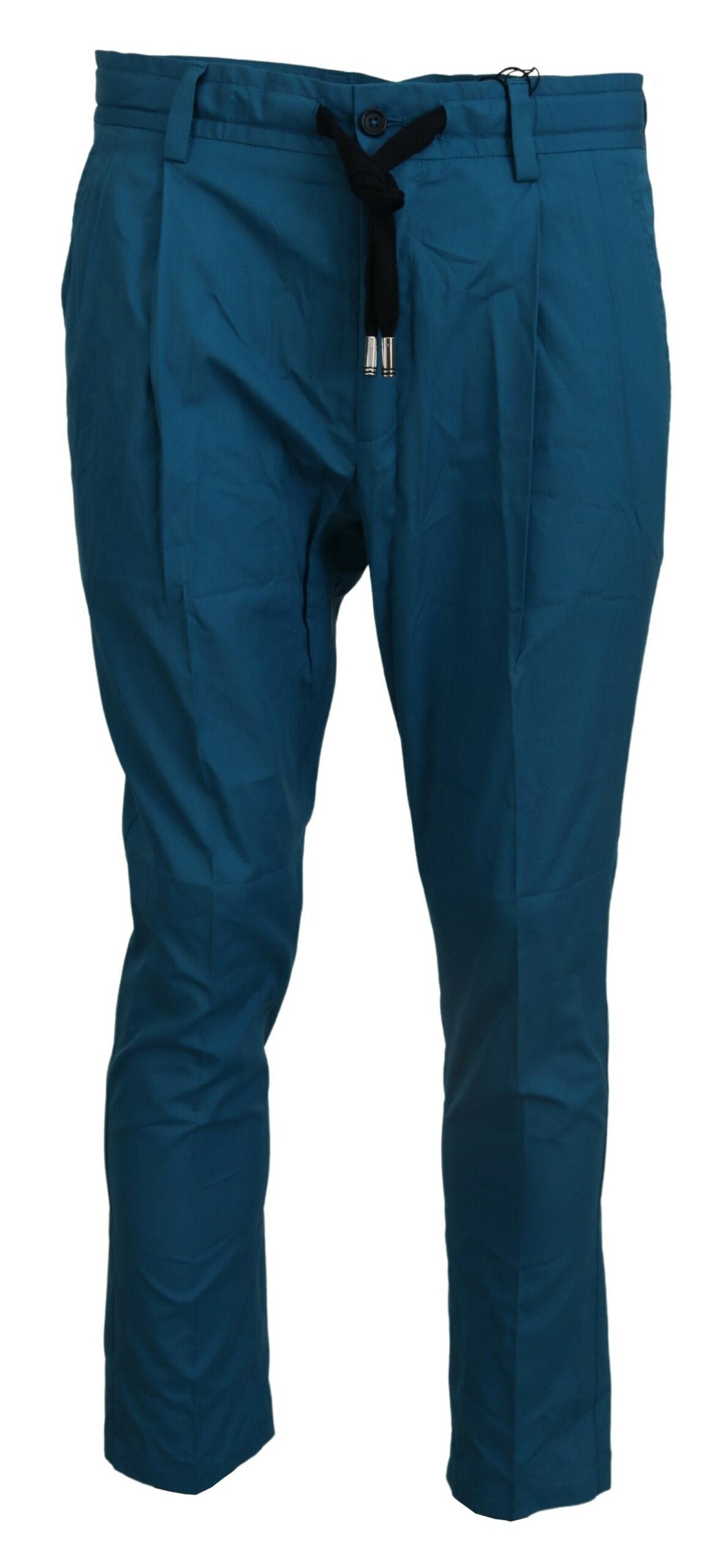Blue cotton chinos trousers by Dolce & Gabbana, showing a tailored fit with belt loops and classic pocket details.