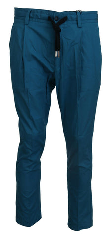 Blue cotton chinos trousers by Dolce & Gabbana, showing a tailored fit with belt loops and classic pocket details.