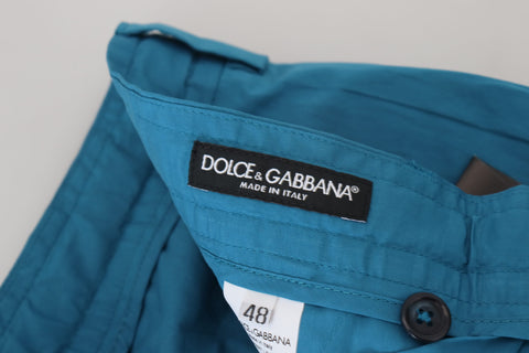 Blue cotton chinos trousers by Dolce & Gabbana, front view showing tailored fit and classic design with belt loops and pockets.