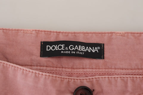 Pink cotton chino men's casual shorts from Dolce & Gabbana, featuring a relaxed fit and classic design.