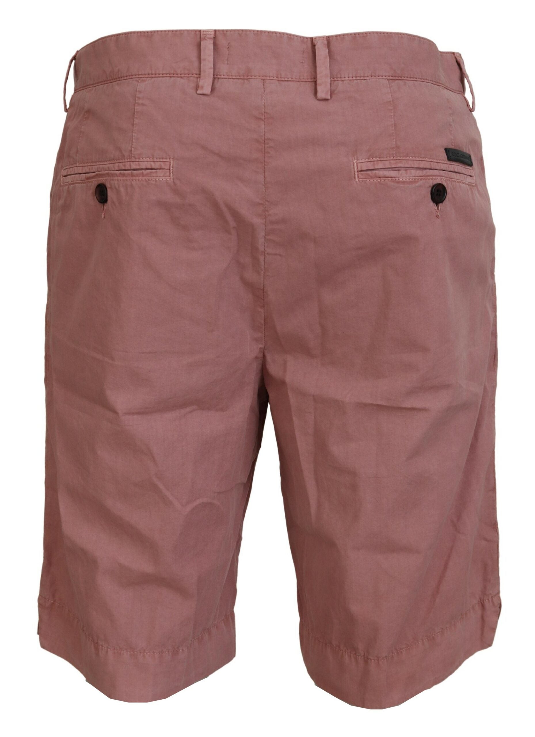 Pink cotton casual men's chino shorts by Dolce & Gabbana, front view showing relaxed fit and classic design.