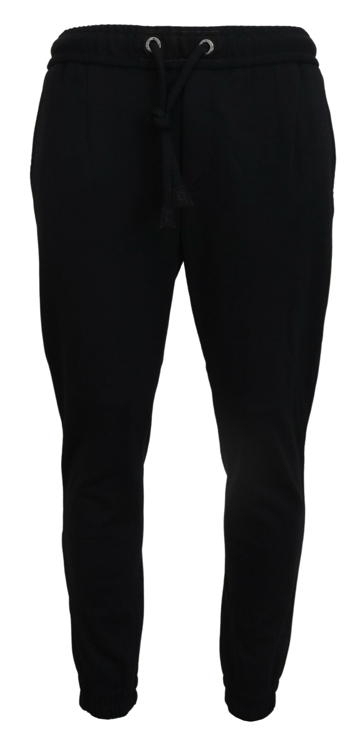 Black men's sport wool sweatpants from Dolce & Gabbana, showing a relaxed fit with elastic waistband and stylish design.