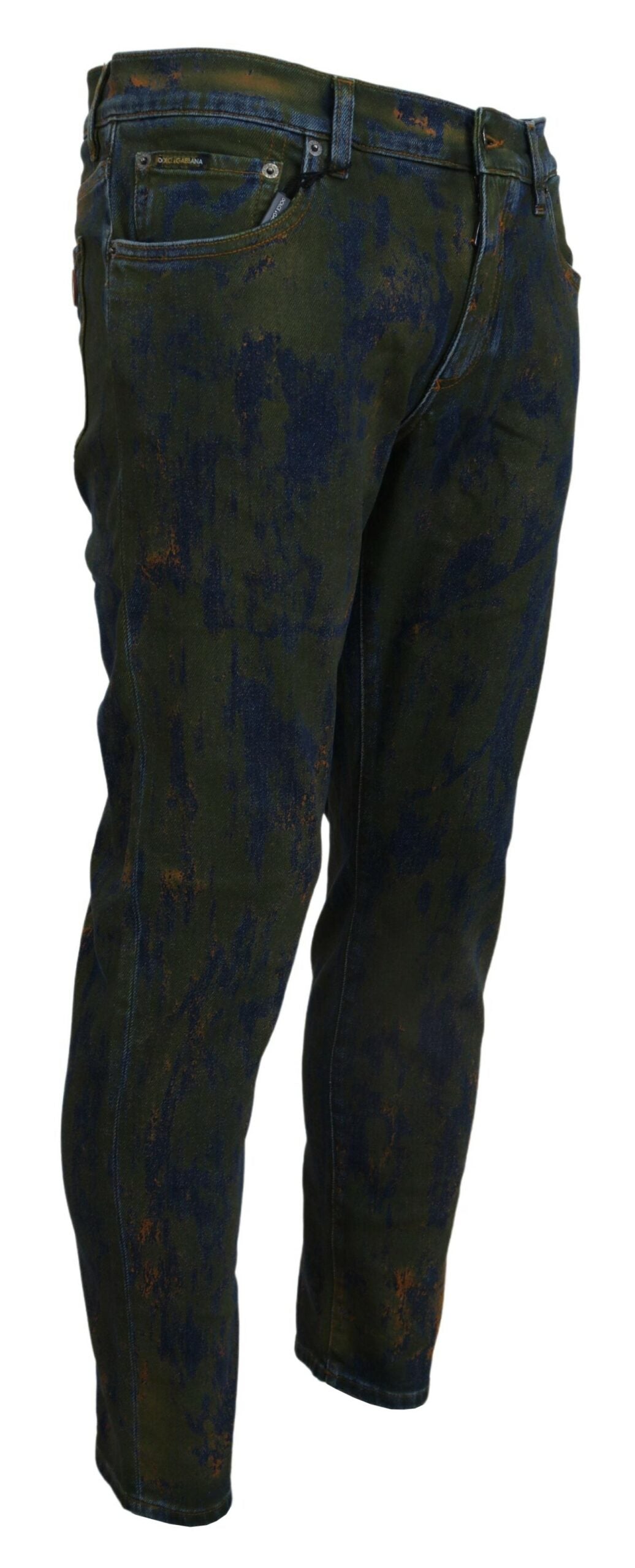 Blue and green skinny cotton denim jeans by Dolce & Gabbana, featuring a fitted style and classic denim texture.