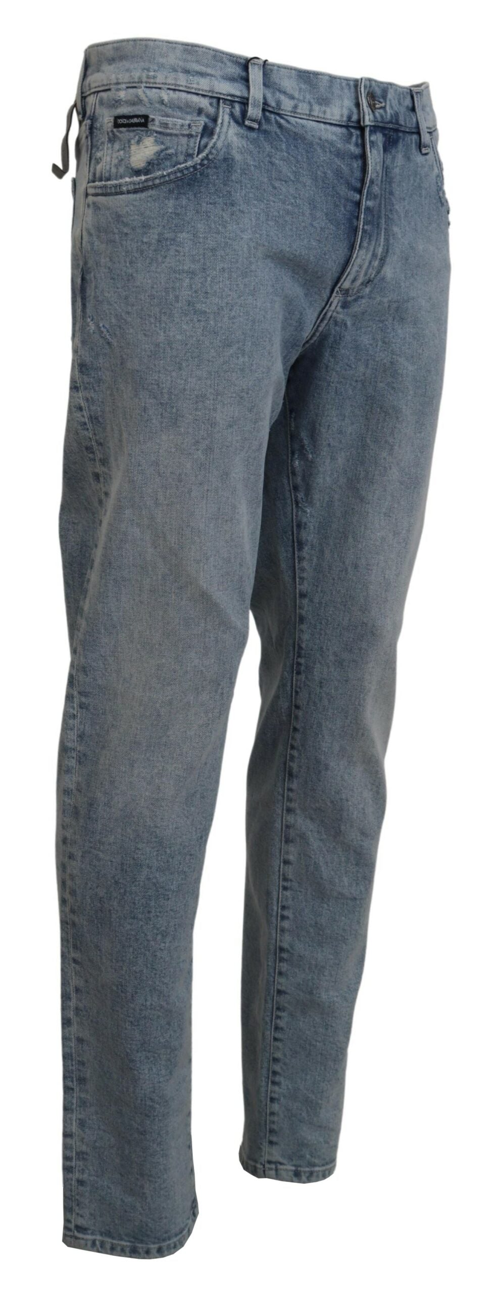 Slim fit blue cotton denim jeans by Dolce & Gabbana, showing front view with classic five-pocket design and subtle fading.
