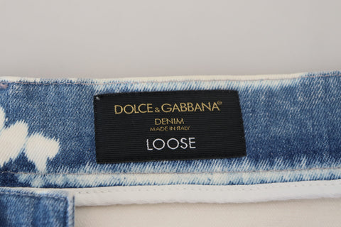 Blue Caesar denim cotton loose fit jeans by Dolce & Gabbana, featuring a relaxed style and classic denim texture.