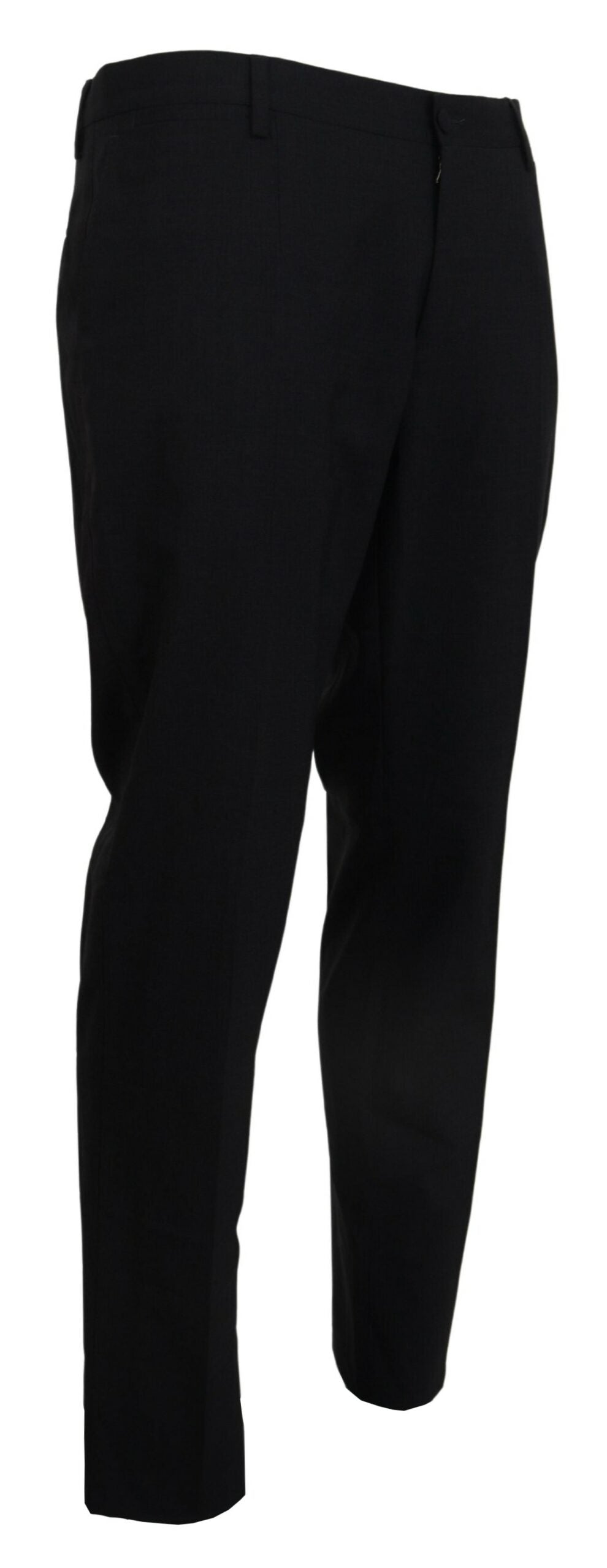Gray wool stretch dress pants by Dolce & Gabbana, slim fit formal trousers with tailored design and sleek appearance.