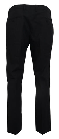 Gray wool stretch dress pants by Dolce & Gabbana, formal slim fit trousers with tailored design and clean finish.